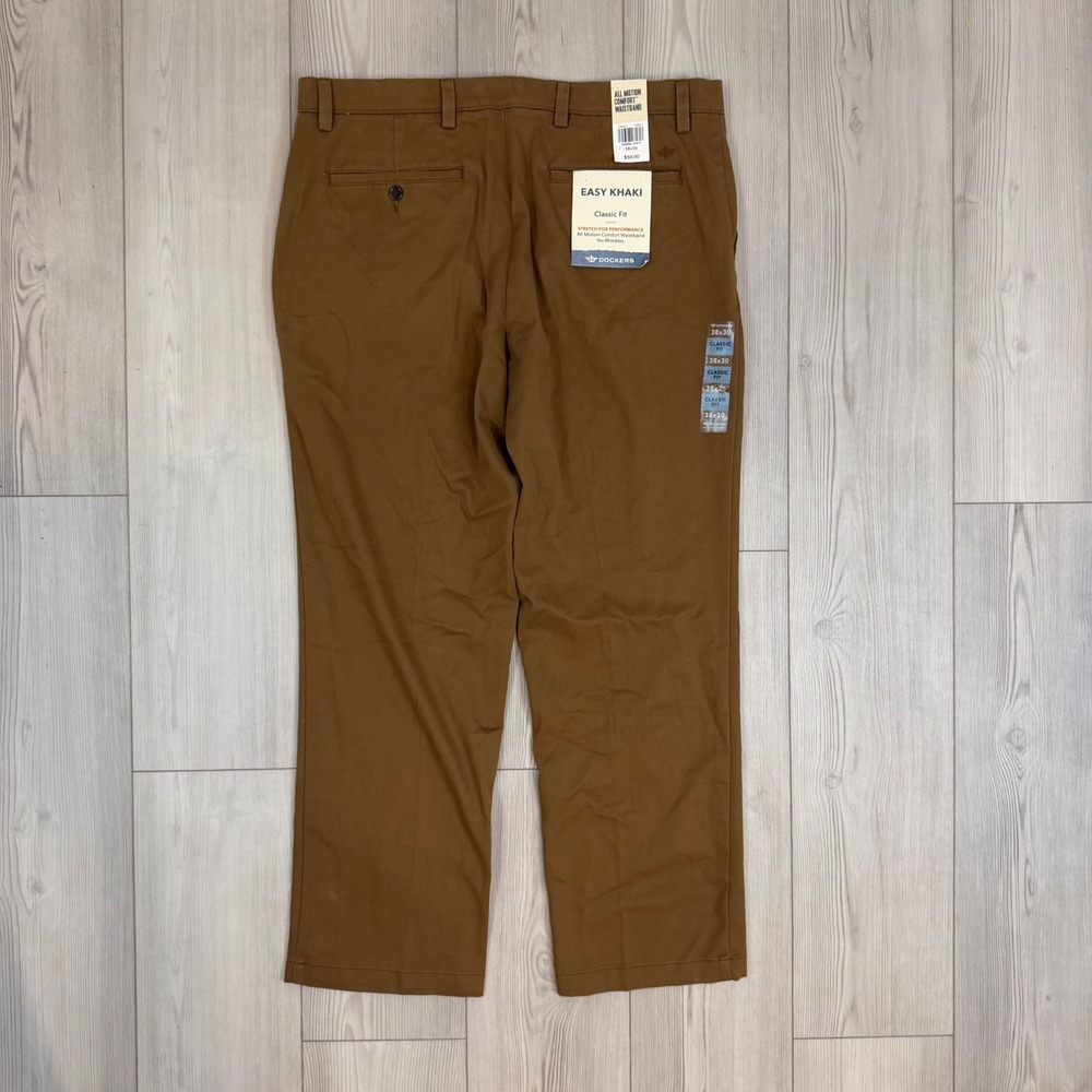 Dockers Easy Khaki Classic Fit Brown Pants 38x30 All Motion Comfort Waistband